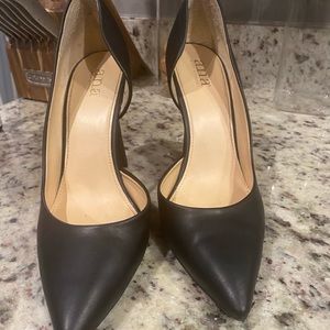 Black leather heels. Gently worn